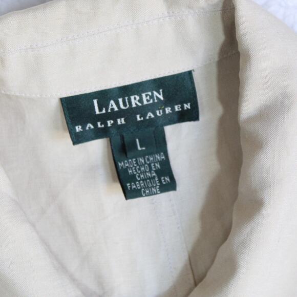 Lauren Ralph Linen Silk Utility Jacket Women Large Beige Button Front Pockets - Picture 3 of 5